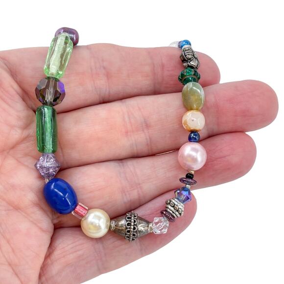 Estate Sterling Silver 925 Multi Bead Necklace 18.5" - Picture 1 of 7